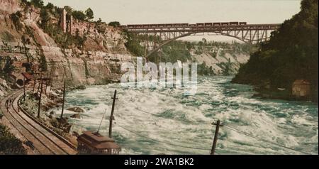 Whirlpool Rapids and Honeymoon Bridge, Niagara River, Niagara, New York 1900. Stock Photo