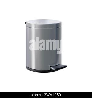 Realistic steel trash can with pedal, metal bin or container. Isolated 3d vector stainless waste disposal dustbin, sleek, hygienic, convenient solution for clean and modern home or office environment Stock Vector