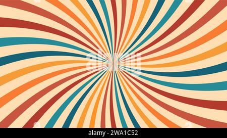 Vintage circus or carnival sunburst rays background. Vector backdrop with colorful muted curve radiating stripes creating hypnotic effect. Retro sunbeam burst, evoking sense of whimsy and nostalgia Stock Vector