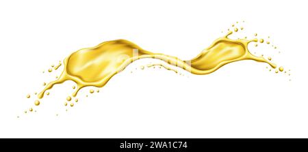 Yellow beer, oil or juice splashes. Realistic liquid swirl. Pure honey or syrup falling drops, natural skin or hair care cosmetics serum, olive oil realistic droplet splash isolated vector fizz Stock Vector
