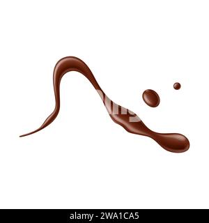 Chocolate sauce syrup drop, splash, stain and swirl. Isolated realistic 3d vector rich, velvety delectable droplet promising sweet indulgence in every pour. Irresistible, luscious, perfect for dessert Stock Vector