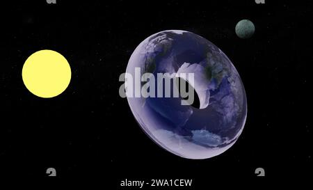 three dimensional of a torus or doughnut shape earth on the outer space illustration Stock Photo