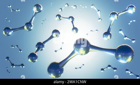 3d rendering of drop of water molecules scattered Stock Photo