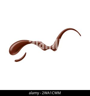 Chocolate sauce syrup drop, splash, stain and swirl. Isolated realistic 3d vector melt glistening dessert cascades in a tantalizing, velvety drop. Brown, sweet indulgence, heavenly decadence drizzle Stock Vector