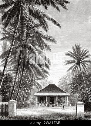 Old Dutch colonial architecture in in the ancient city of Batavia. Jakarta, Java island. Indonesia, Southeast. Six weeks in Java  1879 by Desire Charnay (1828 - 1915). Old 19th century engraving from Le Tour du Monde 1880 Stock Photo