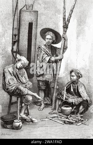 Guardhouse in Batavia, Java island. Indonesia, Southeast. Six weeks in Java  1879 by Desire Charnay (1828 - 1915). Old 19th century engraving from Le Tour du Monde 1880 Stock Photo
