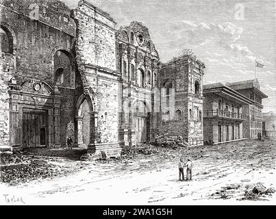 Convent of La Compañia de Jesus ruins, Casco Viejo. Panama City. Republic of Panama. Central America. Explorations in the Isthmus of Panama and Darien 1876-1878 by Armand Reclus (1843 - 1927) Old 19th century engraving from Le Tour du Monde 1880 Stock Photo