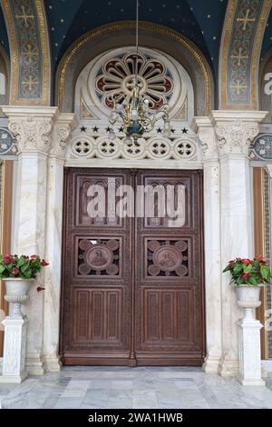 Entrance to the Holy Metropolitan Church of the Annunciation in Athens-Greece Stock Photo