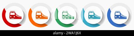Train, railway, transportation vector icon set, flat icons for logo design, webdesign and mobile applications, colorful round buttons Stock Vector