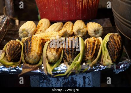 Grilled Corn on the Cob at Jamaica Market in Mexico City, Mexico Stock Photo