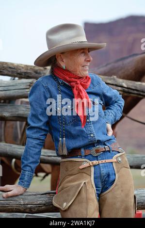 Cowgirl on a ranch, next to Canyonlands NP, UT Stock Photo