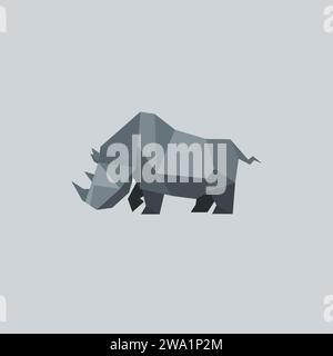 A rhino designed in low poly to create a pseudo-3D effect. The different shades of gray also add dimension and perspective to the design. Stock Vector