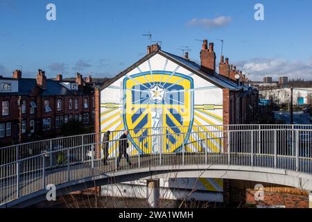 Leeds, UK. 01st Jan, 2024. A general of an artwork mural near Elland Road Stadium ahead of the Sky Bet Championship match Leeds United vs Birmingham City at Elland Road, Leeds, United Kingdom, 1st January 2024 (Photo by James Heaton/News Images) in Leeds, United Kingdom on 1/1/2024. (Photo by James Heaton/News Images/Sipa USA) Credit: Sipa USA/Alamy Live News Stock Photo