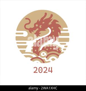 vector japan dragon in red and gold color hand drawn Stock Vector