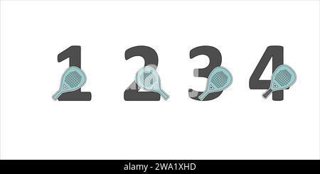 Vector Numbers padel in a set 1 2 3 4 with the racket on the side Stock Vector