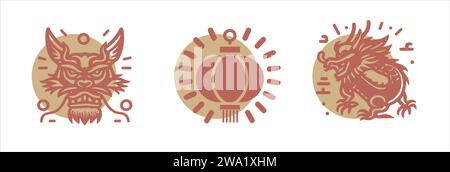 vector japan dragon in red and gold color hand drawn Stock Vector