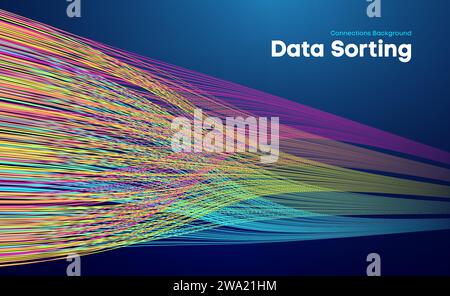 Data sorting colorful lines background. Data flow technology illustration Stock Vector