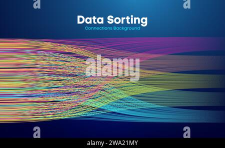 Data sorting colorful lines background. Data flow technology illustration Stock Vector