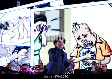 Mexico City, Mexico. 01st Jan, 2024. December 31, 2023, Mexico City, Mexico: Panamanian singer-songwriter Ruben Blades at the New Year's Eve concert at the Glorieta del Ahuehuete in Mexico City. on December 31, 2023 in Mexico City, Mexico (Photo by Luis Barron/Eyepix Group/Sipa USA). Credit: Sipa USA/Alamy Live News Stock Photo