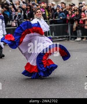 London, UK. 01st Jan, 2024. Crowds line up the streets of Central London today to enjoy The 37th new year's day parade. Credit: Paul Quezada-Neiman/Alamy Live News Stock Photo