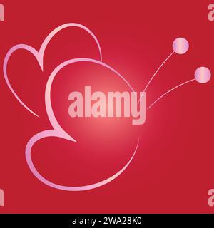 Butterfly vector with love hearts as wings, for Valentine or Mothers Day cards, posters, web design on a radial gradient background Stock Vector