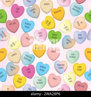 Love Heart Sweets Seam Pattern, Valentines pattern for cards, posters or backgrounds Stock Vector