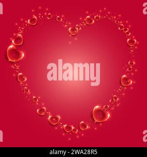 Glass style love hearts in the shape of a heart with sparkle design Stock Vector