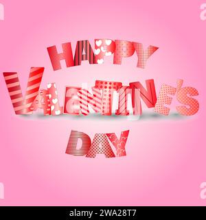 Happy Valentines Day with bespoke text design on pink gradient background.  Design for greeting cards, poster, banners, background Stock Vector