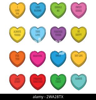 Love heart style sweets or candy isolated on a white background.  Sweets for valentines day Stock Vector