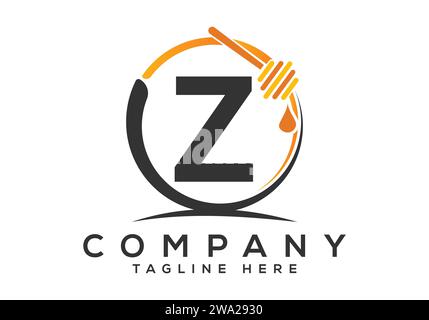 Honeycomb bees Logo With Z Letter Concept. Honey logo font emblem vector illustration Stock Vector