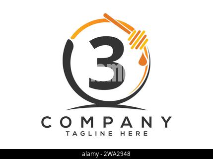 Honeycomb bees Logo With 3 Letter Concept. Honey logo font emblem vector illustration Stock Vector