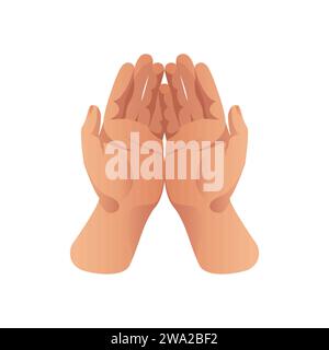 Two open palms offer a prayer. Gestures, hands clasped together. Religion, faith. Vector illustration. For design elements, website, poster Stock Vector