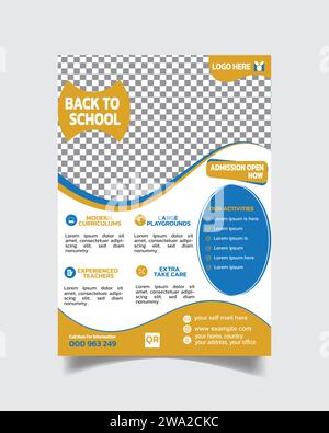 School Admit Flyer or Unique Kids School Leaflet Template  A4 Stock Vector