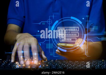 Keypad, cyber shield, lock, technology security system. Digital link. Cyber security with advanced technology. Stock Photo