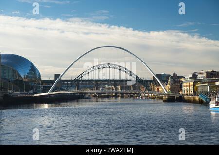 Newcastle Gateshead - River Tyne Quayside View with Bridges (Newcastle, UK) Stock Photo