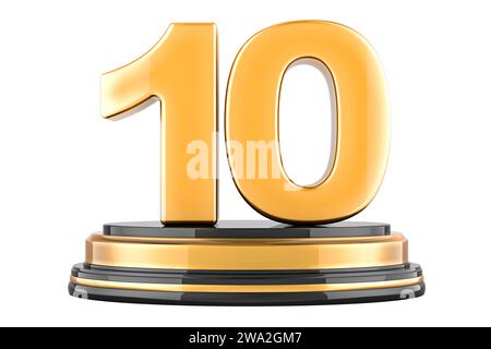 Golden 10, podium award. 3D rendering isolated on white background Stock Photo
