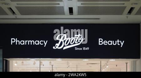 INVERNESS, UK - SEPTEMBER 13, 2023: Boots Pharmacy Sign Stock Photo