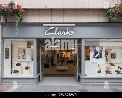 INVERNESS, UK - SEPTEMBER 13, 2023: Clarks Storefront Stock Photo