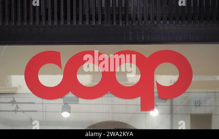 BOLOGNA, ITALY - CIRCA SEPTEMBER 2022: Coop Supermarket Storefront Sign Stock Photo