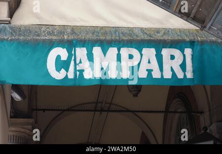 BOLOGNA, ITALY - CIRCA SEPTEMBER 2022: Campari Storefront Sign Stock Photo