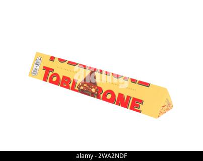 ROME, ITALY - JANUARY 3, 2024. Toblerone chocolate isolated on white background. Stock Photo