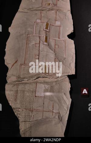 Luxor, Egypt - December 26 2023: Ancient Egyptian architectural plan drawings on a stone in Luxor Museum Stock Photo