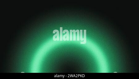 Glowing green light ring black background grainy gradient, noise texture poster banner backdrop abstract design Stock Photo