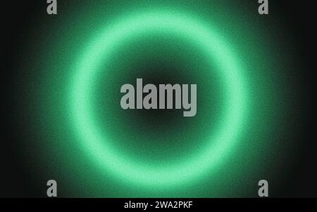 Glowing green light ring black background grainy gradient, noise texture poster banner backdrop abstract design Stock Photo