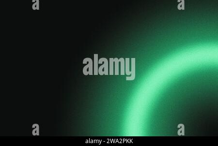 Glowing green light ring black background grainy gradient, noise texture poster banner backdrop abstract design Stock Photo