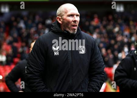 London on Monday 1st January 2024. Michael Appleton manager of Charlton Athletic during the Sky Bet League 1 match between Charlton Athletic and Oxford United at The Valley, London on Monday 1st January 2024. (Photo: Tom West | MI News) Credit: MI News & Sport /Alamy Live News Stock Photo