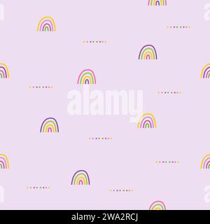 Rainbow seamless pattern background -  light lilac background Stock Vector