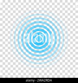 Circle radar wave. Sound ripple icon. Blue effect pulse isolated on transparent background. Signal radio. Pattern sonar. Vibration line. Radial rays Stock Vector