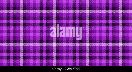 Linear check texture vector, quiet plaid tartan textile. Screen fabric seamless background pattern in purple and dark color. Stock Vector