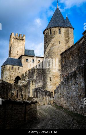 La Cité, medieval citadel with numerous watchtowers and double-walled fortifications. The first walls were built in Gallo-Roman times, with major addi Stock Photo